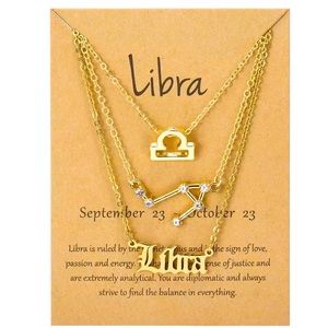 3 piece zodiac Libra link chain layered necklace set